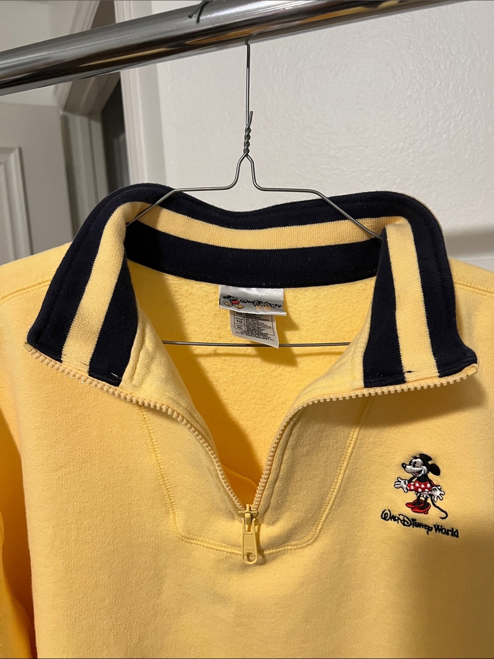 Disney World Yellow Half-Zip Sweatshirt Navy Trim and Minnie Mouse Embroidered - Picture 5 of 8